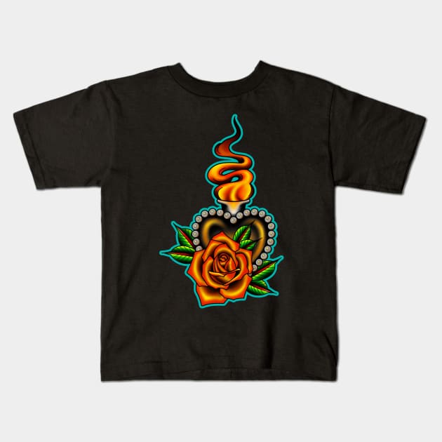 sacred heart with rose Kids T-Shirt by Violent Prophet